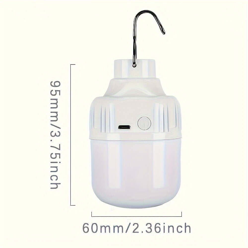 Moesdal USB Rechargeable LED Camping Lantern with hook, dimensions 95mm x 60mm, super bright portable light for outdoor use