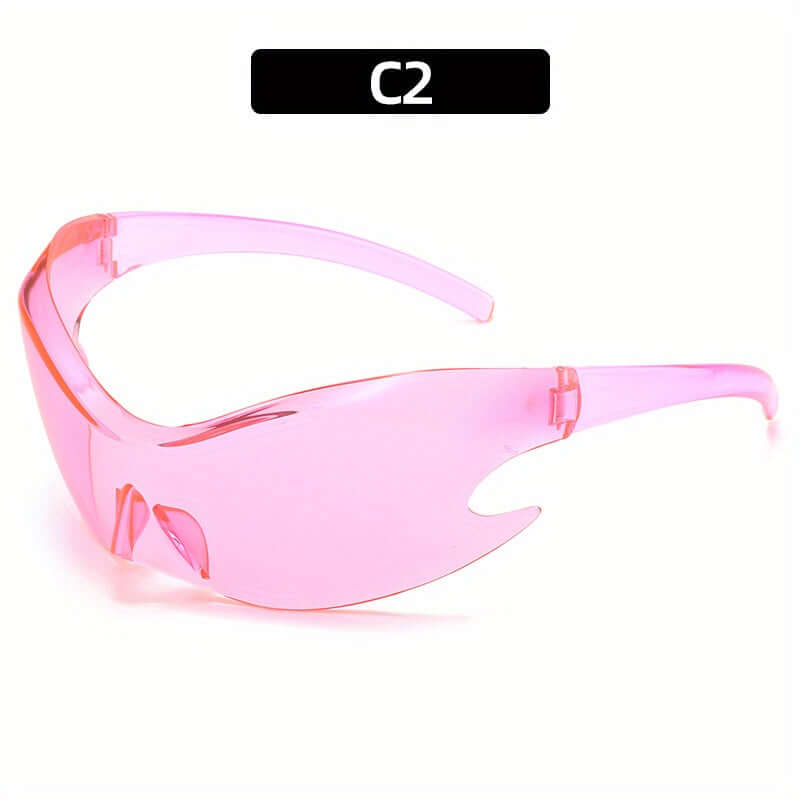 Trendy oversized Y2K rave sunglasses in pink with gradient lenses, ideal for sports and fashion-forward outfits.