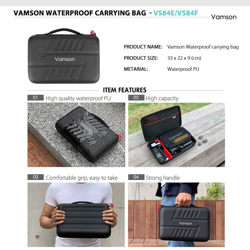 "Vamson waterproof carrying bag with high-quality PU, high capacity, comfortable grip, and strong handle features."