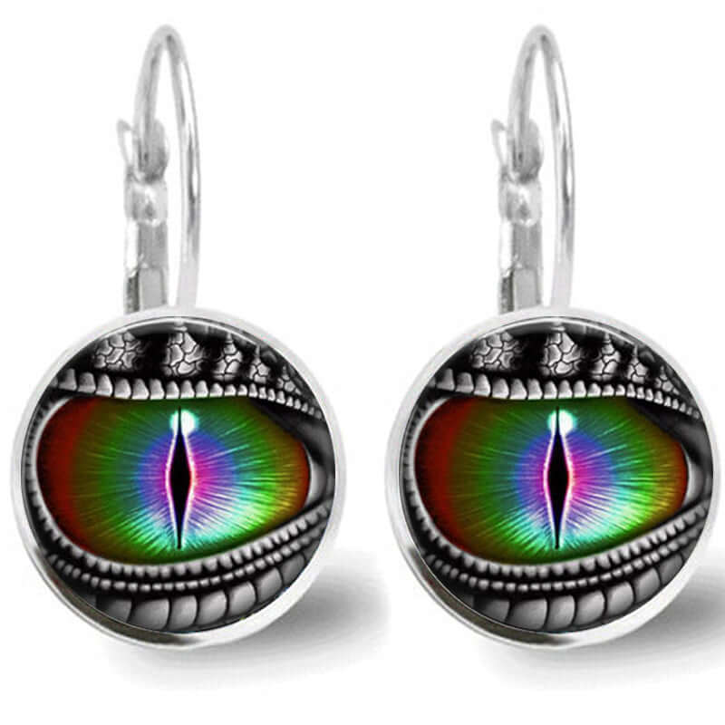 Y2K Dragon Eye Gemstone Earrings with vibrant synthetic gemstone, retro alloy jewelry for women, fantasy-inspired accessory