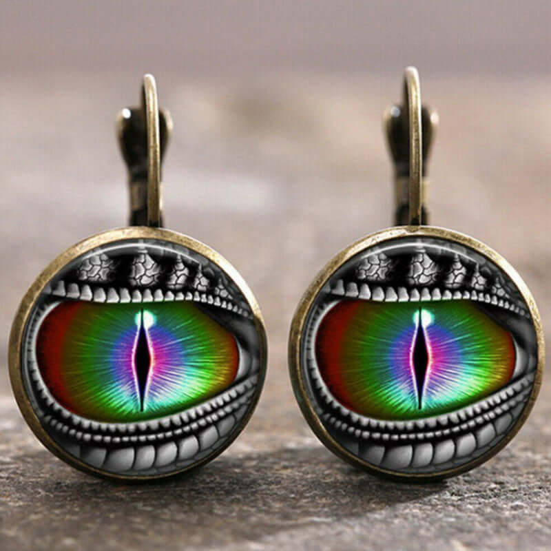 Colorful dragon eye gemstone earrings with retro Y2K design and alloy setting, perfect fantasy accessory for women.