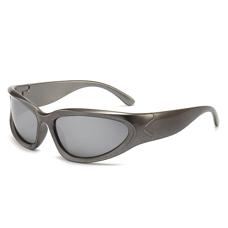 Vintage Y2K futuristic sunglasses with lightweight polycarbonate frame and decorative lenses for rave festivals.