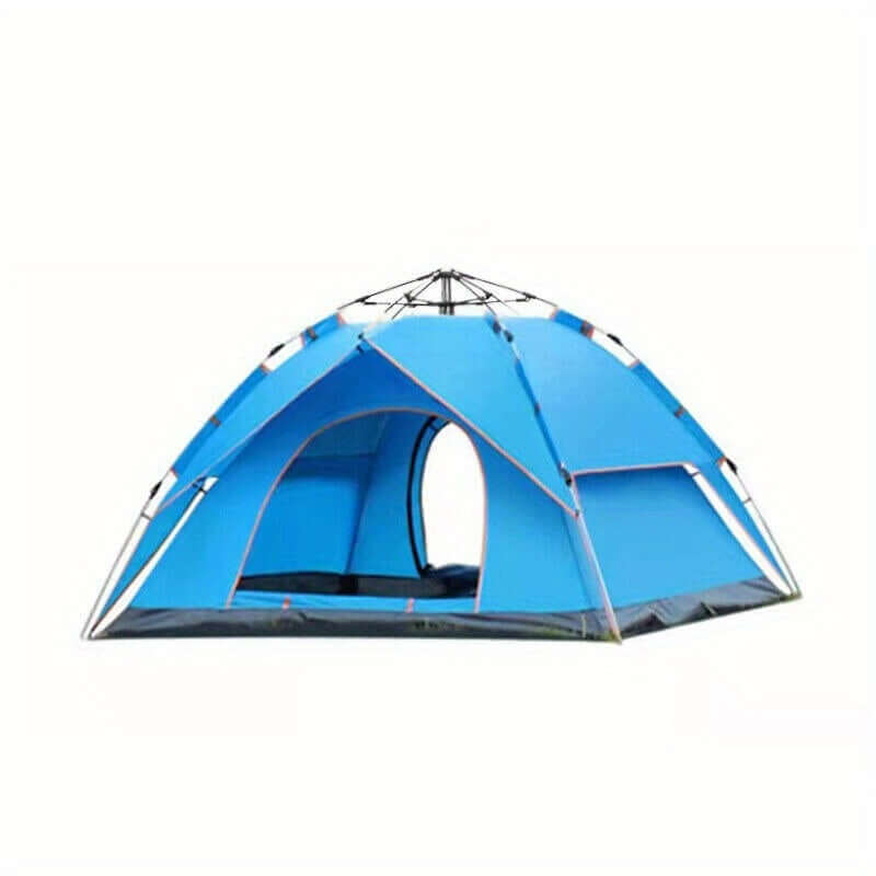 Blue 2-3 person automatic pop-up camping tent with instant setup, perfect for outdoor adventures, windproof and water-resistant.