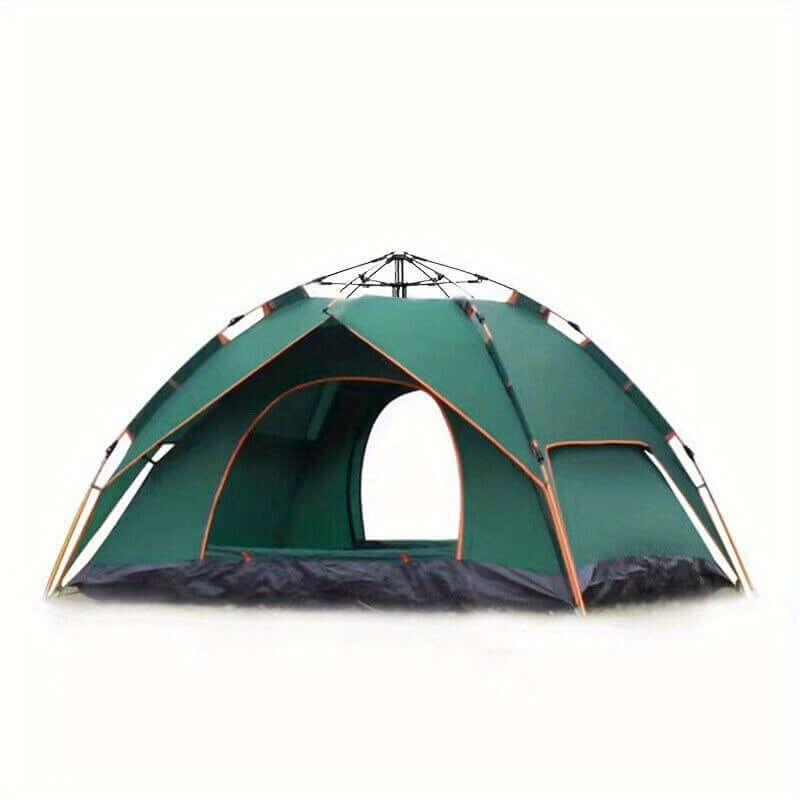 Green automatic pop-up camping tent for 2-3 people, featuring durable 210D Oxford cloth and sturdy glass fiber rods, ready for outdoor adventures.