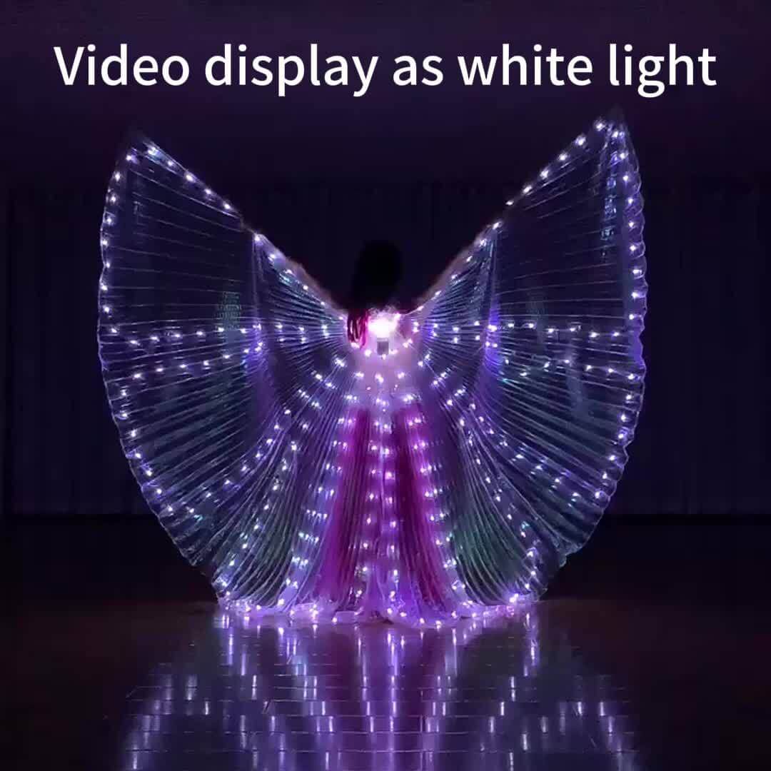 LED butterfly wings lit up with white lights, perfect for dance performances and festivals.