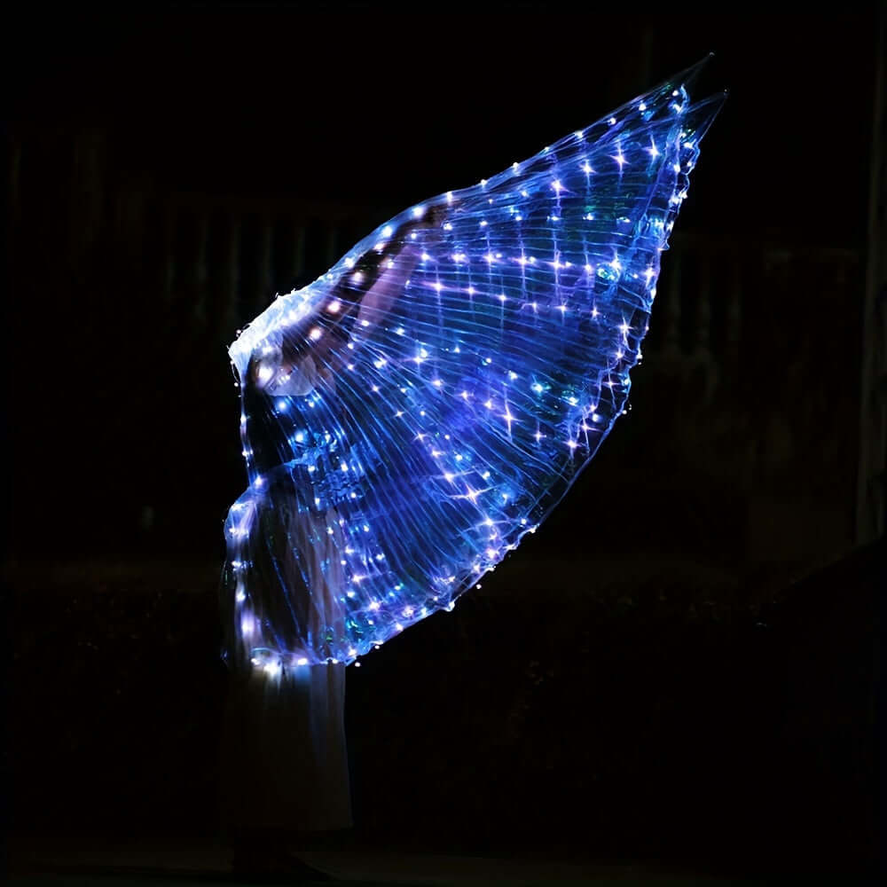 LED butterfly wings with 304 lights shining at night, perfect for performances and events.