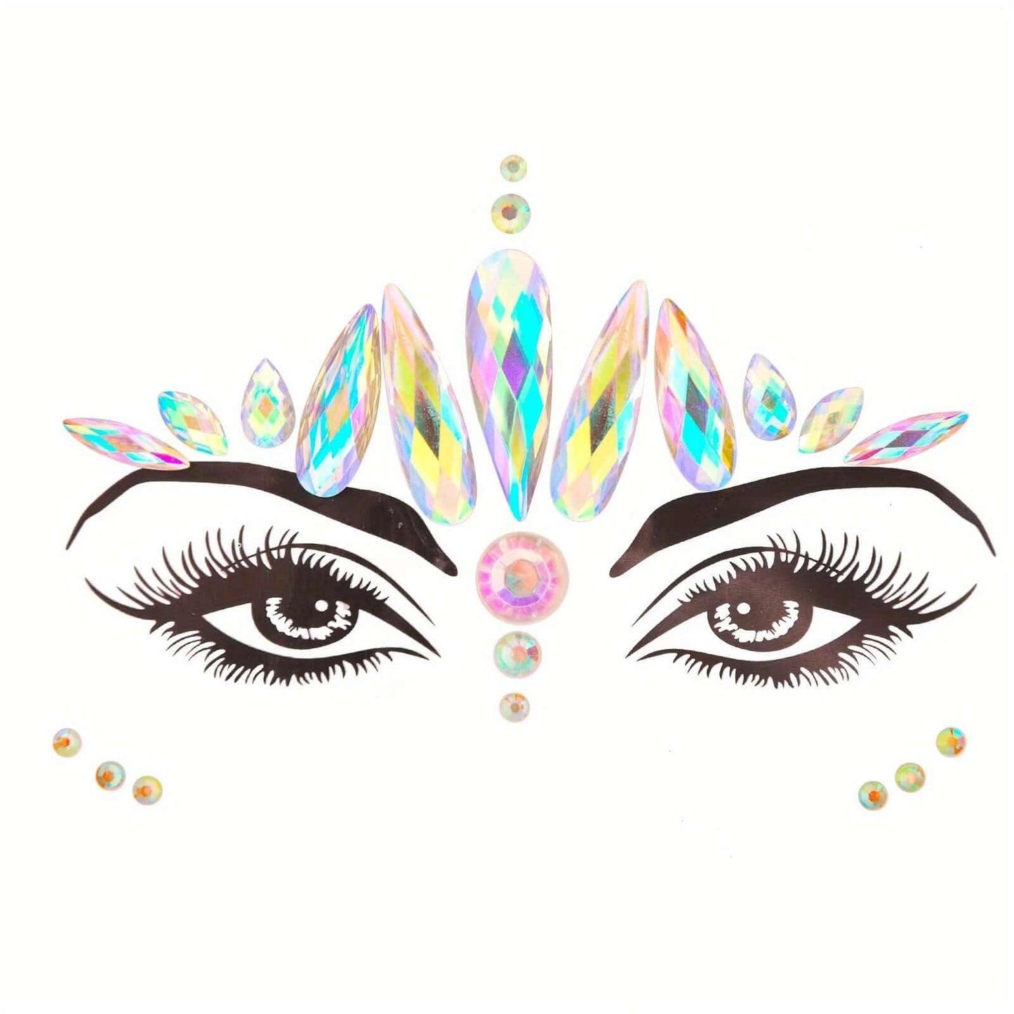 3D crystal tattoo face stickers for masquerade party with sparkling gems, ideal for festival makeup and costume decoration.