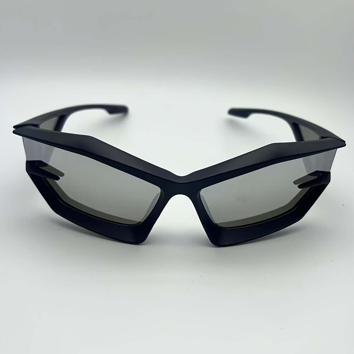 Polygonal rave glasses for men with anti-reflective lenses, featuring a modern angular design and lightweight frame for outdoor activities.