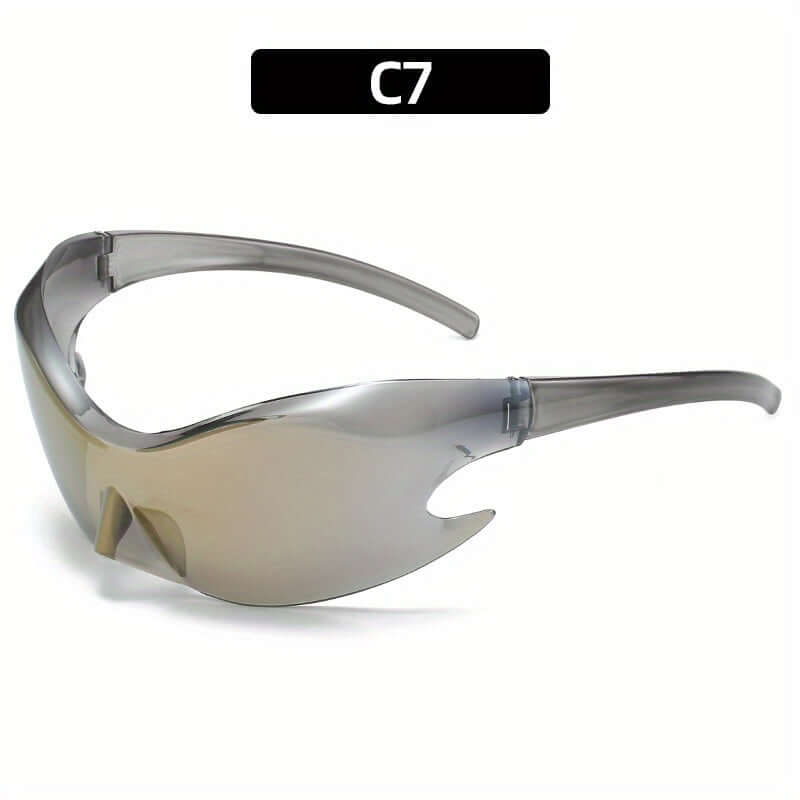 Trendy oversized Y2K rave sunglasses with gradient polycarbonate lenses and a sleek one-piece design, ideal for active wear.