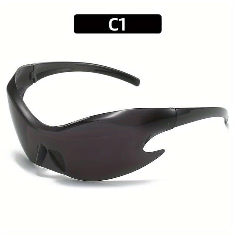 Trendy oversized Y2K rave sunglasses with black gradient polycarbonate lenses, ideal for sports and fashion-forward looks.