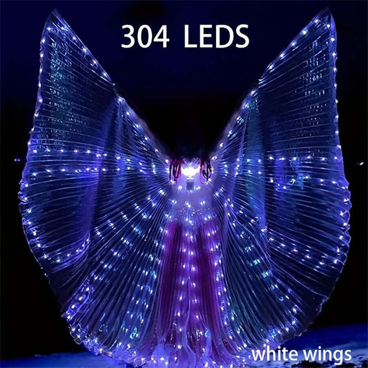 Stunning LED butterfly wings with 304 cool white lights, perfect for performances and festivals, showcasing shimmering illumination.