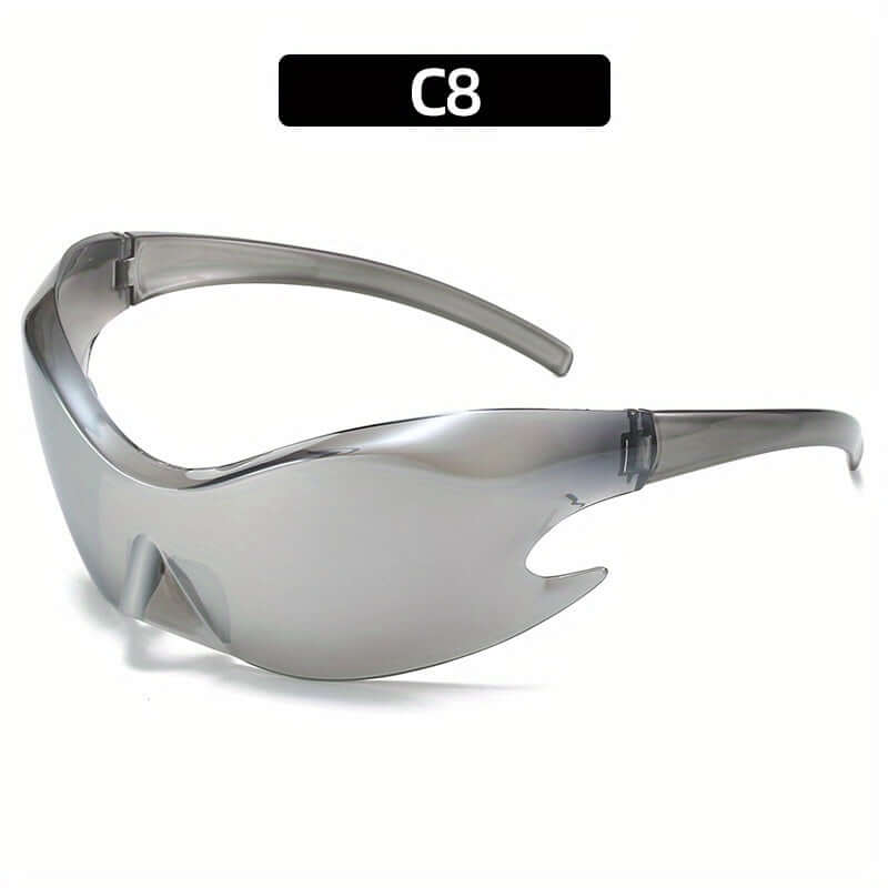 Trendy oversized Y2K rave one-piece sunglasses with gradient lenses in a sleek design, perfect for sports and casual wear.