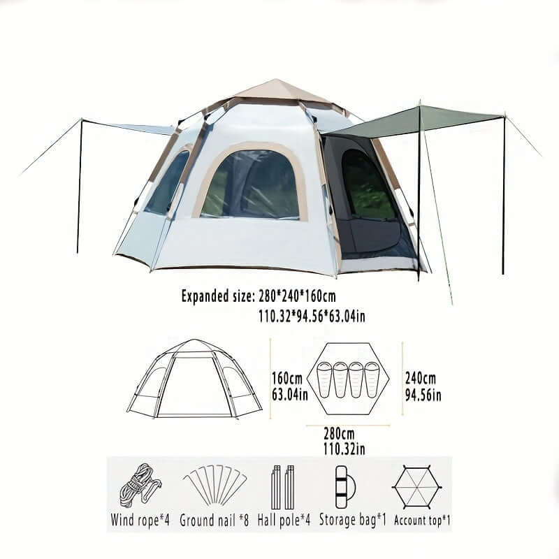 Portable outdoor tent with detachable ceiling, ideal for 2-3 people. Perfect for hiking, beach, camping. Durable Oxford cloth.