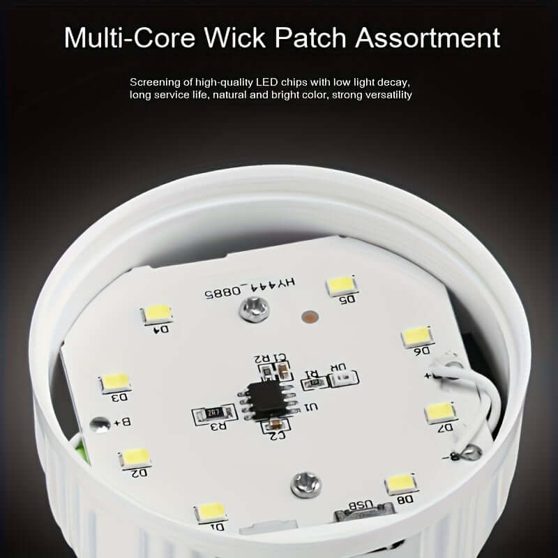 Close-up of multi-core wick patch assortment showing LED chip arrangement for durability and bright light output.