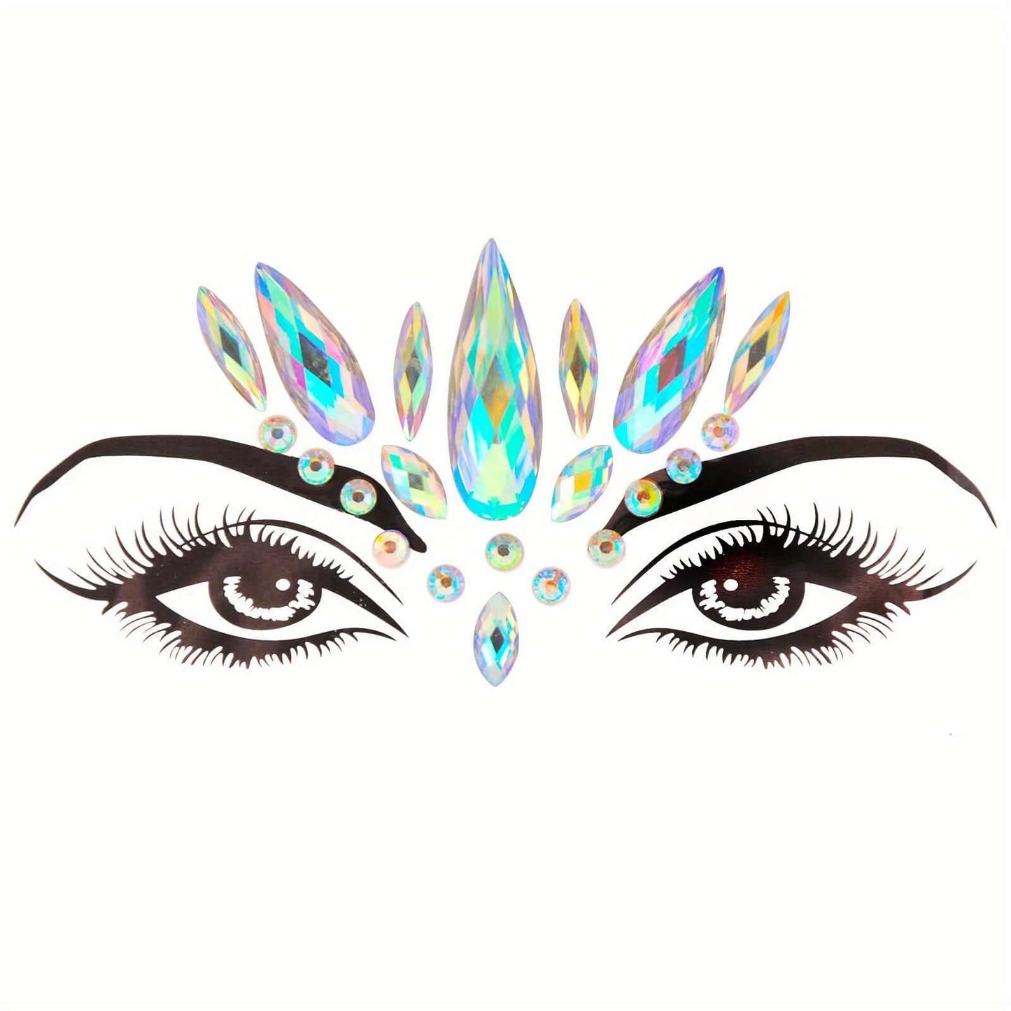 3D crystal tattoo face stickers with artificial diamond effect for masquerade parties, perfect for dazzling and sparkling makeup.