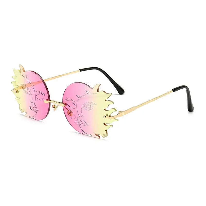 Rimless irregular round sunglasses with pink gradient lenses and UV400 protection for a stylish, modern look.