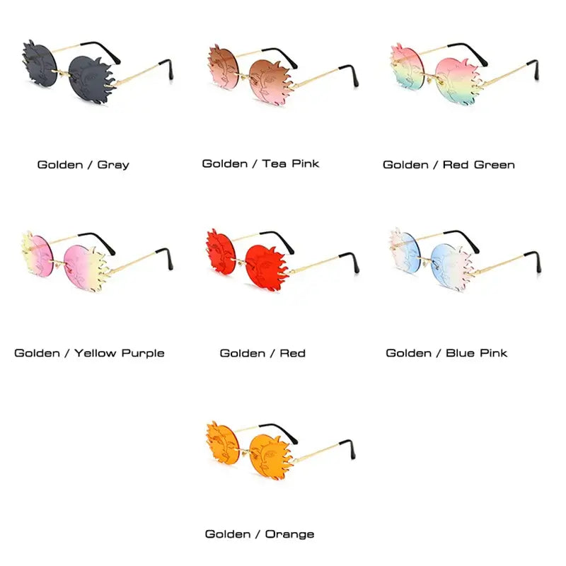 SO&EI Fashion Rimless Sunglasses in gradient colors, featuring irregular round shapes with UV400 protection, displayed in various styles.