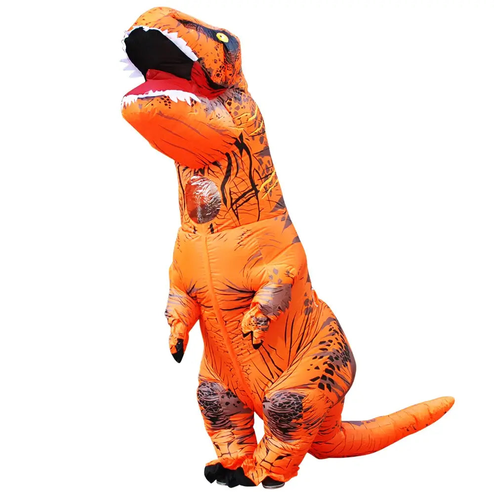 Inflatable T-Rex dinosaur costume in orange, perfect for cosplay, festivals, and parties.