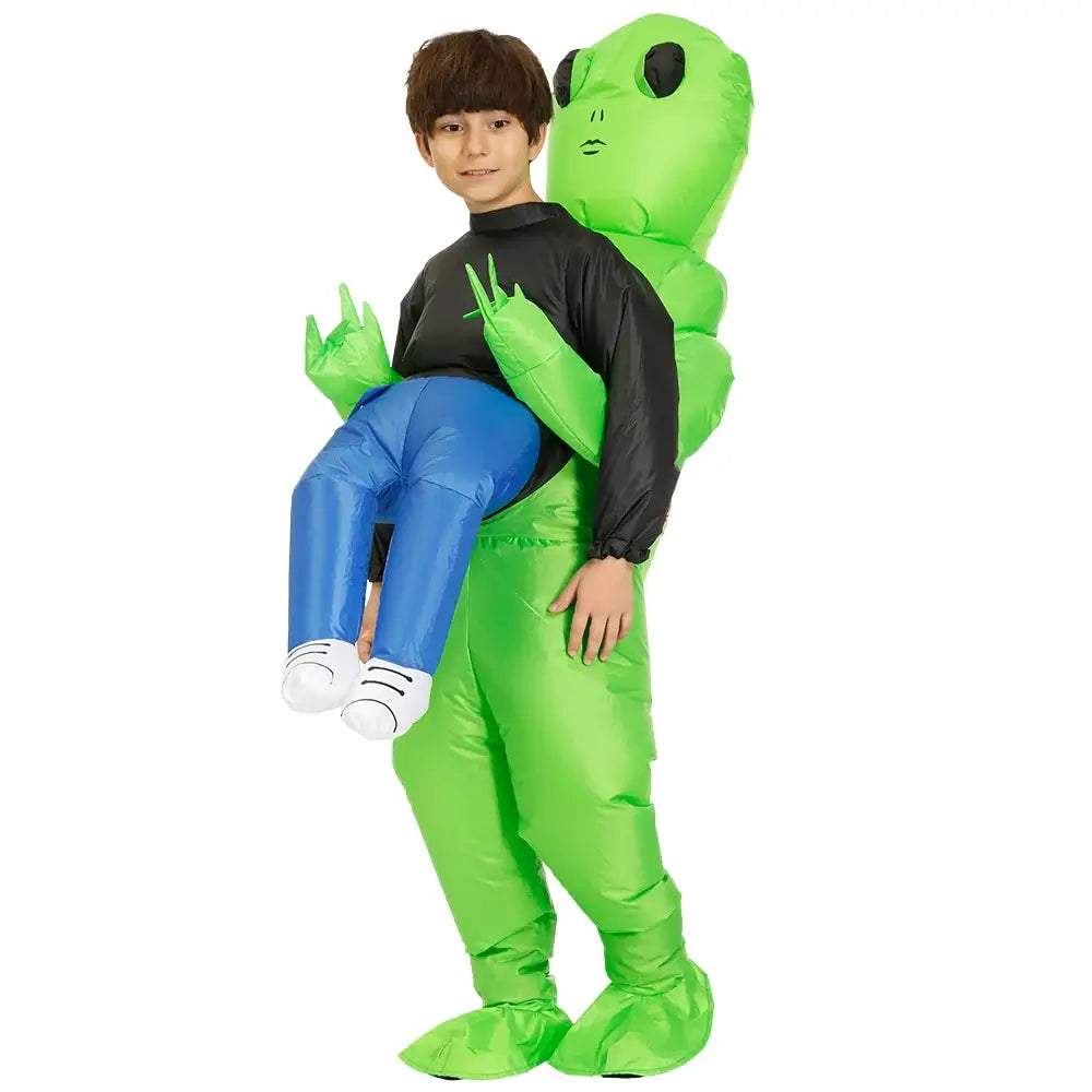 Inflatable green alien costume for kids, perfect for parties and festivals