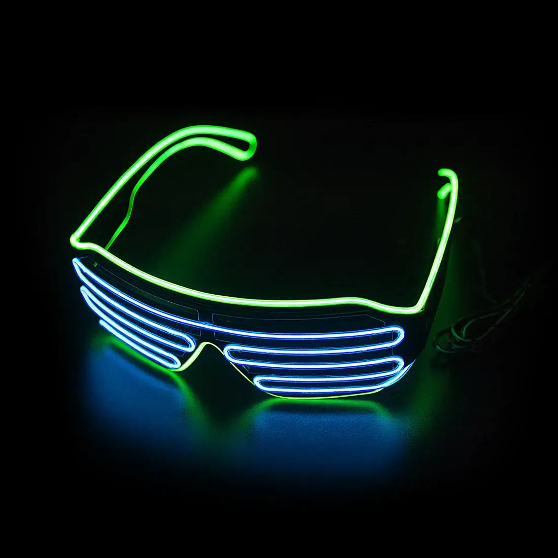 LED glowing party glasses with neon light-up design for raves and festivals, featuring three light modes for vibrant fun.