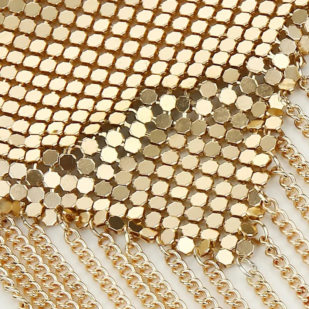 Gold metallic chain tassel texture of nipple covers, perfect for festivals and parties.