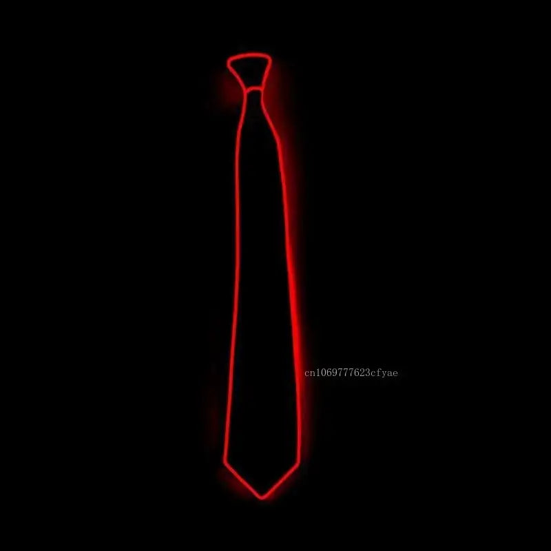 Red LED neon glow tie for rave parties and festivals, light-up accessory ideal for night events, powered by 2 AA batteries.