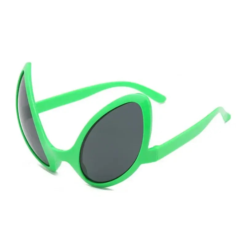 Green alien-inspired party sunglasses for festivals with ergonomic design and eco-friendly materials.