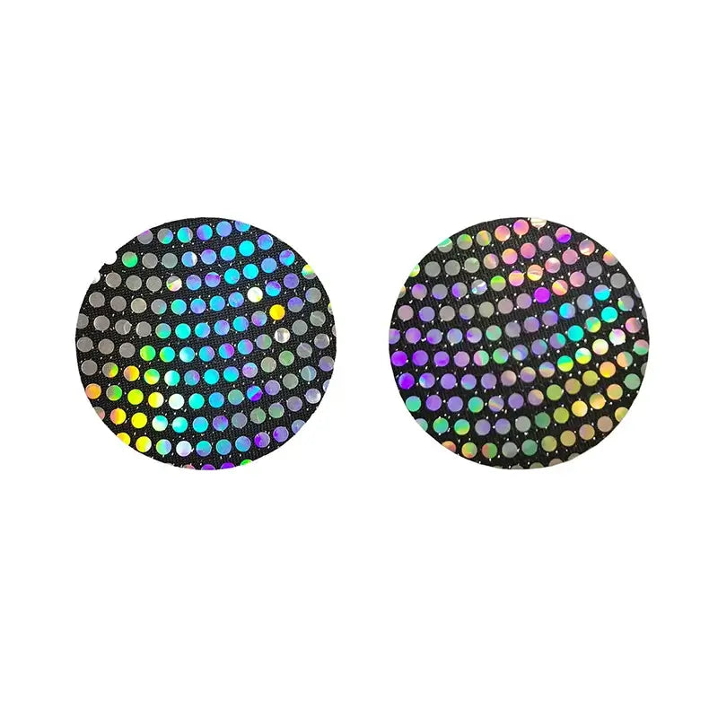 Ultra-thin laser sequin nipple covers with adhesive for stylish festival wear, breathable and invisible under clothing.