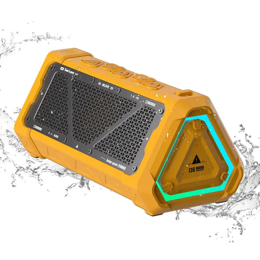 MLOVE P3 Bluetooth Speaker with 40W output, IPX7 waterproof design, and RGB lights, ideal for festivals and outdoor adventures.