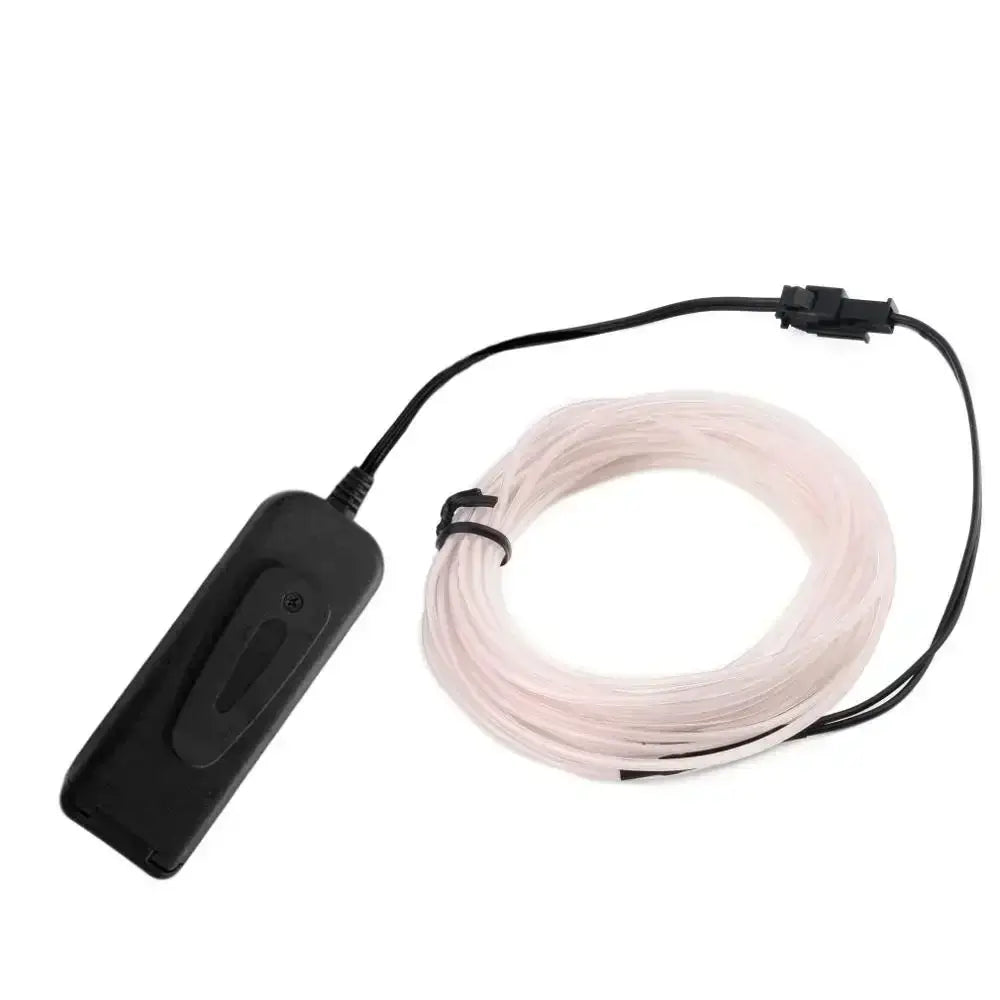 White EL Wire LED Neon Glow Cable with Controller for Rave Costumes or DIY Projects - Available in 1m, 3m, 5m Lengths.