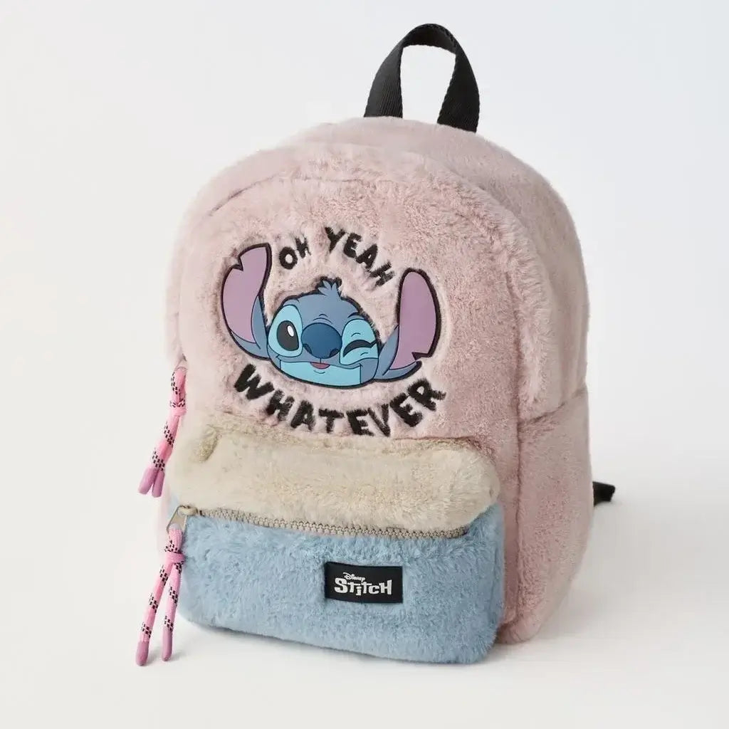 Cartoon Stitch kids mini backpack with soft handle, zip closure, and adorable design, perfect for festivals and daily use.