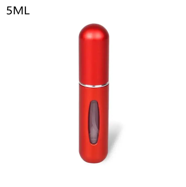 Red 5ml portable refillable perfume atomizer bottle for travel and everyday use.