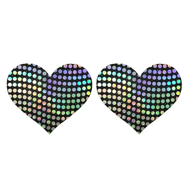 Ultra-thin laser sequin heart-shaped nipple covers with adhesive for stylish coverage and comfort at parties and festivals.