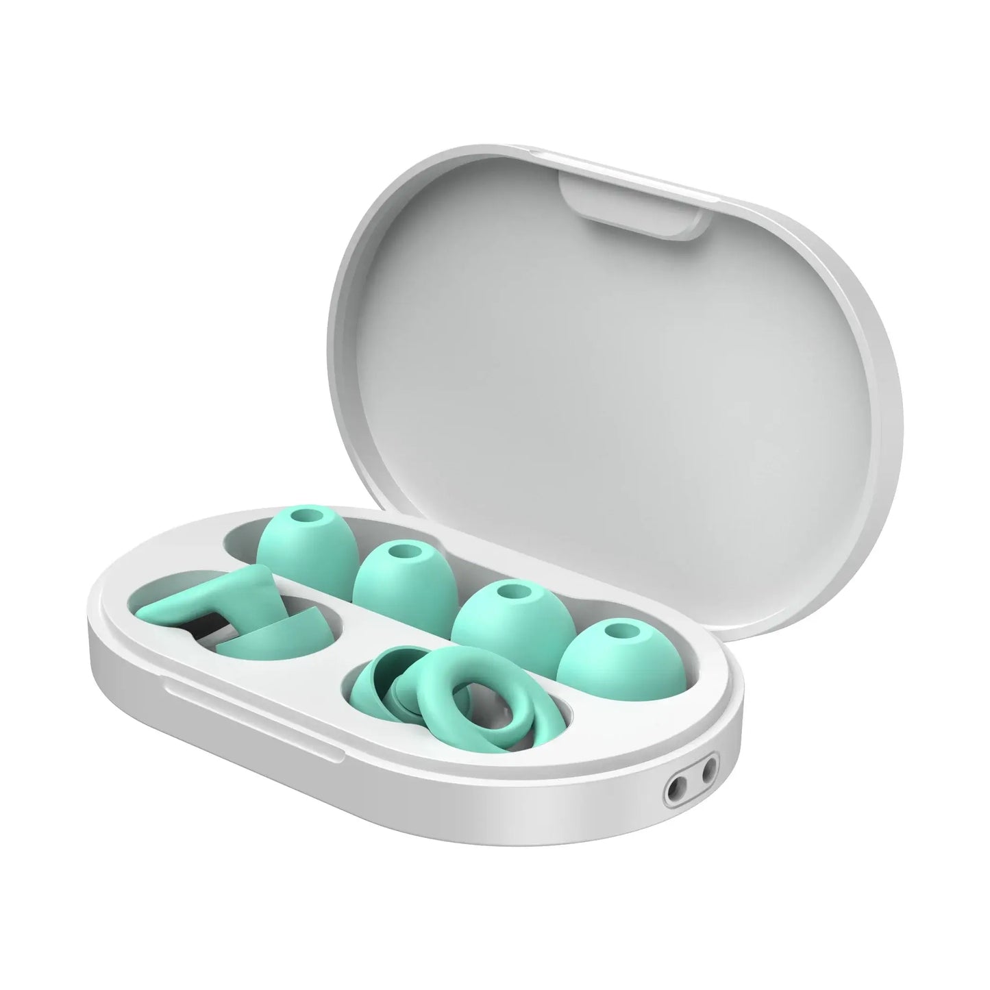 Waterproof noise reduction earplugs in compact carrying case for sleep, travel, work; multiple sizes for comfort and secure fit.