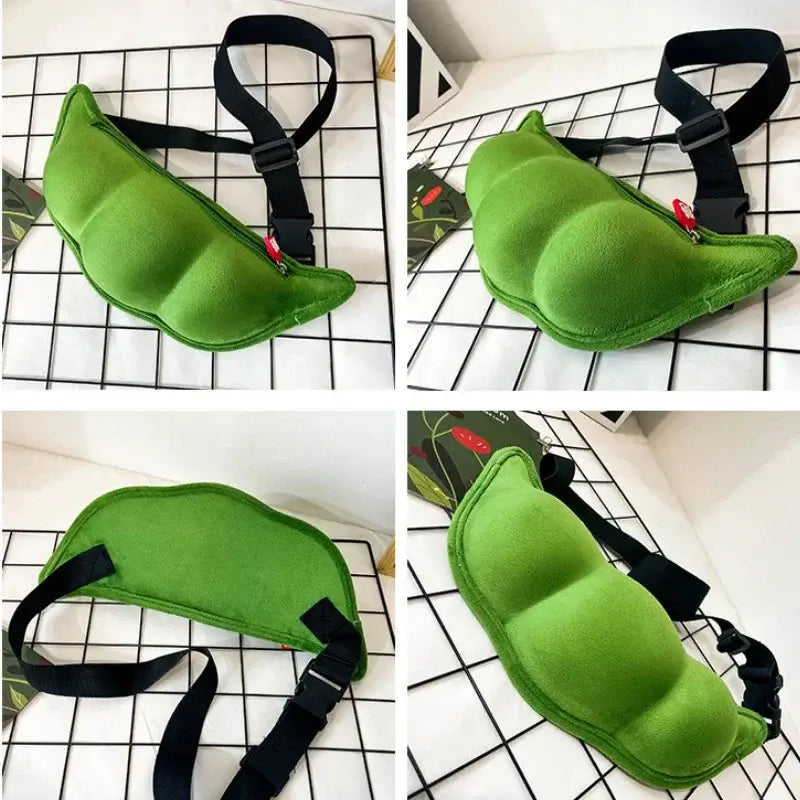 Fun Edamame Pea Shoulder Bag with playful design and adjustable strap, ideal for festivals, raves, and parties.