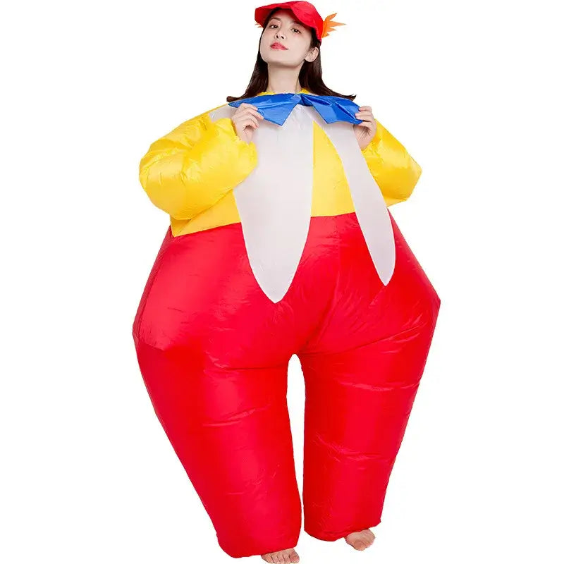 Inflatable clown costume for adults in vibrant colors, perfect for festivals and celebrations.