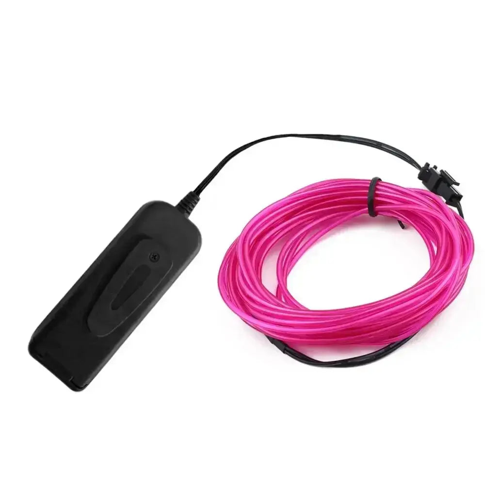 Pink EL Wire LED Neon Glow Cable with battery pack for DIY costumes and party decor, available in 1m, 3m, and 5m lengths.