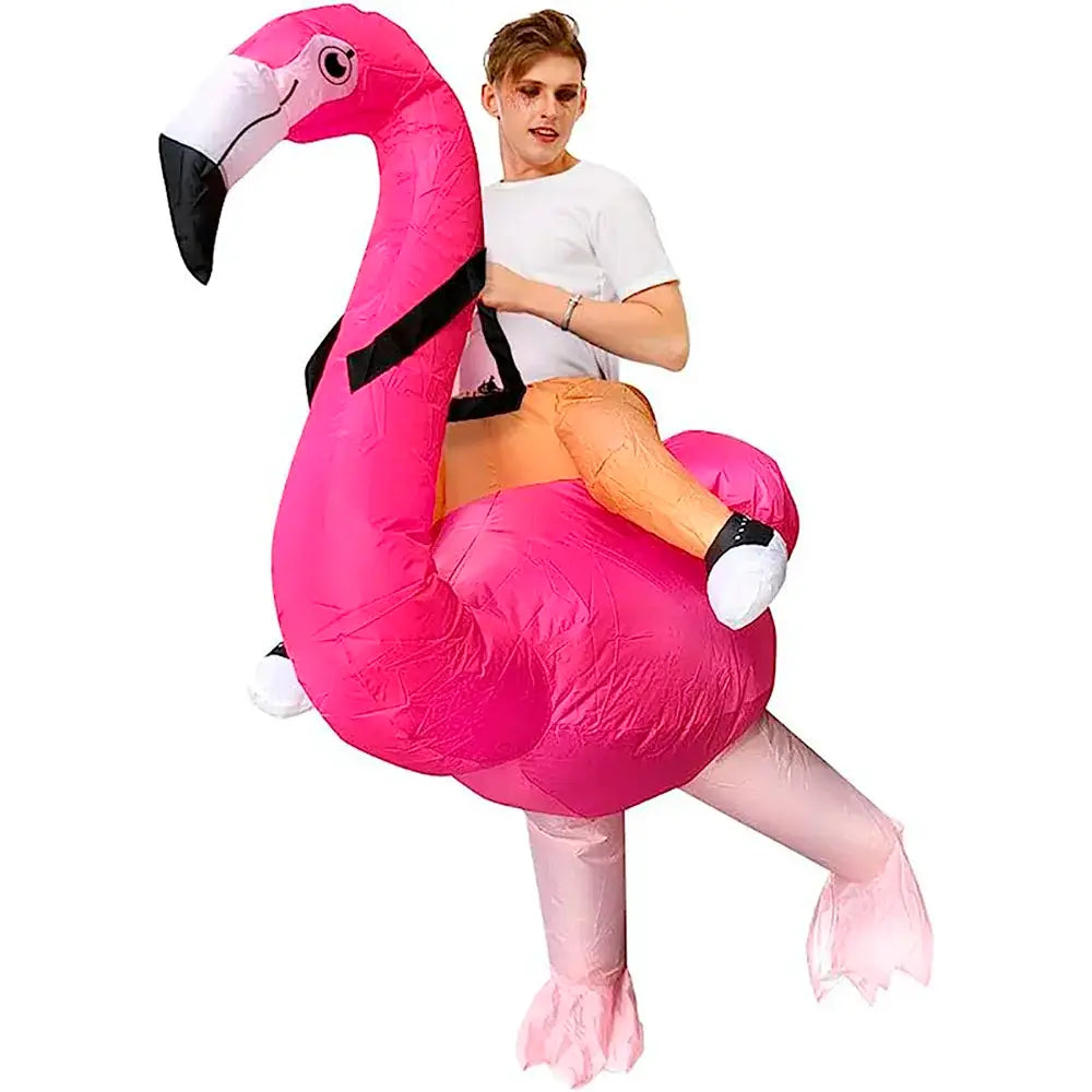 Inflatable flamingo costume for adults, perfect for festivals and parties, featuring a fun and colorful design.