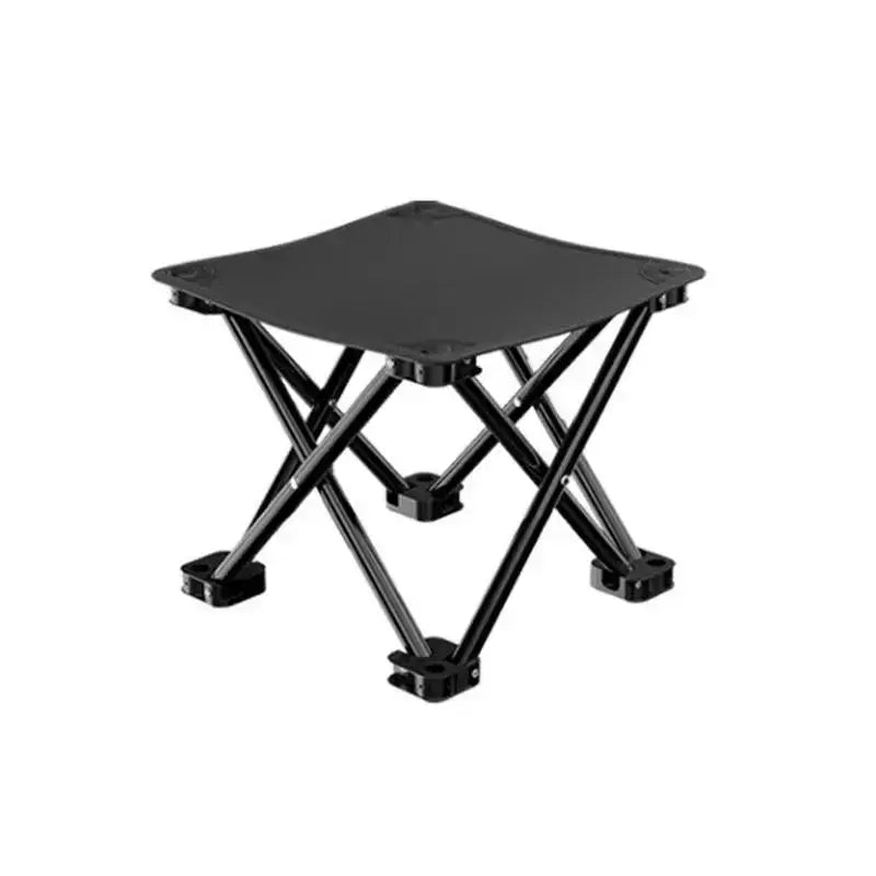 Portable folding stool, lightweight and durable, ideal for camping, fishing, and beach activities with compact storage design.