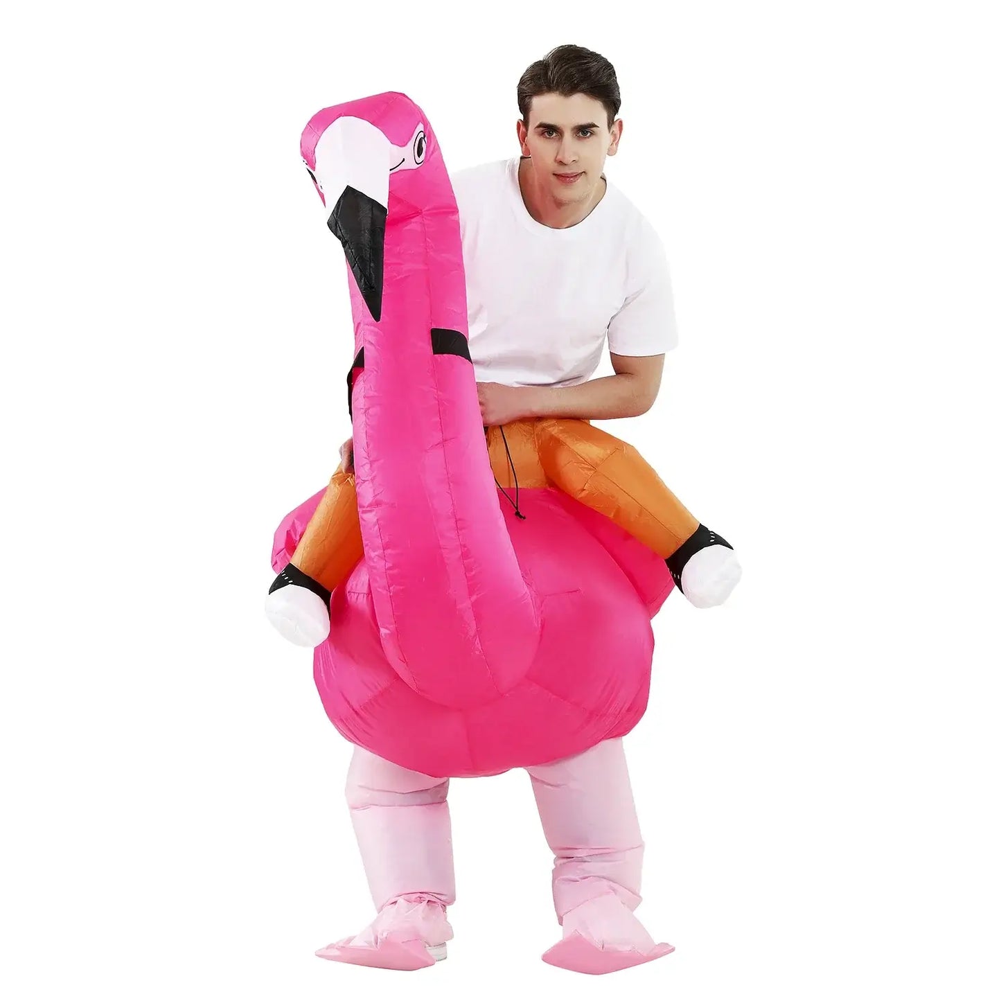 Person wearing inflatable flamingo costume for festivals and parties