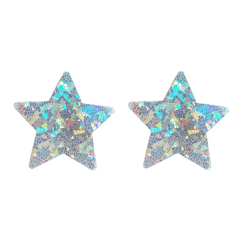 Star-shaped laser sequin nipple covers, ultra-thin disposable adhesive pasties, perfect for festivals and parties.