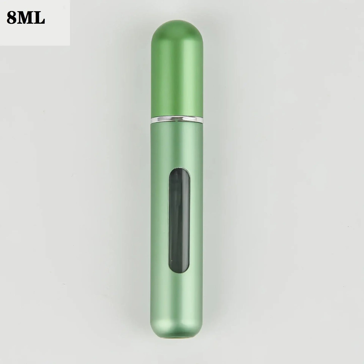 Green 8ml portable refillable perfume atomizer bottle for travel and daily use.