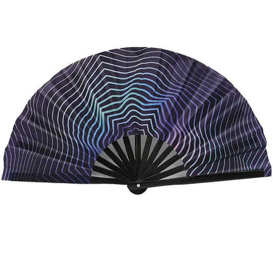 Gradient reflective handheld fan with vibrant colors, perfect for festivals, parties, and dance events, portable and foldable design.