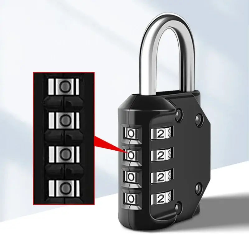 Heavy duty 4-digit resettable combination padlock, waterproof and weatherproof, ideal for outdoor security on gates and lockers.