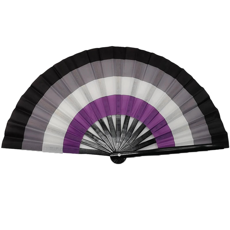 Gradient reflective foldable handheld fan with vibrant colors, perfect for festival parties and dance performances.