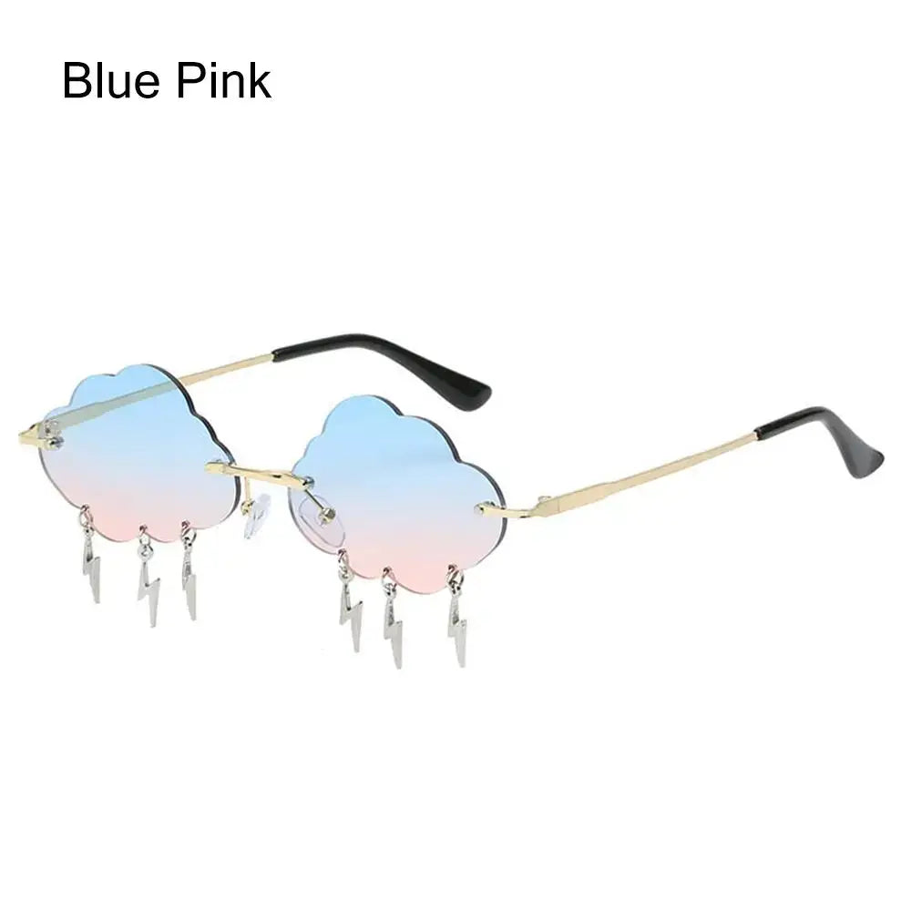 Retro cloud-shaped sunglasses with blue pink tint and lightning accents, perfect for 90s disco parties.