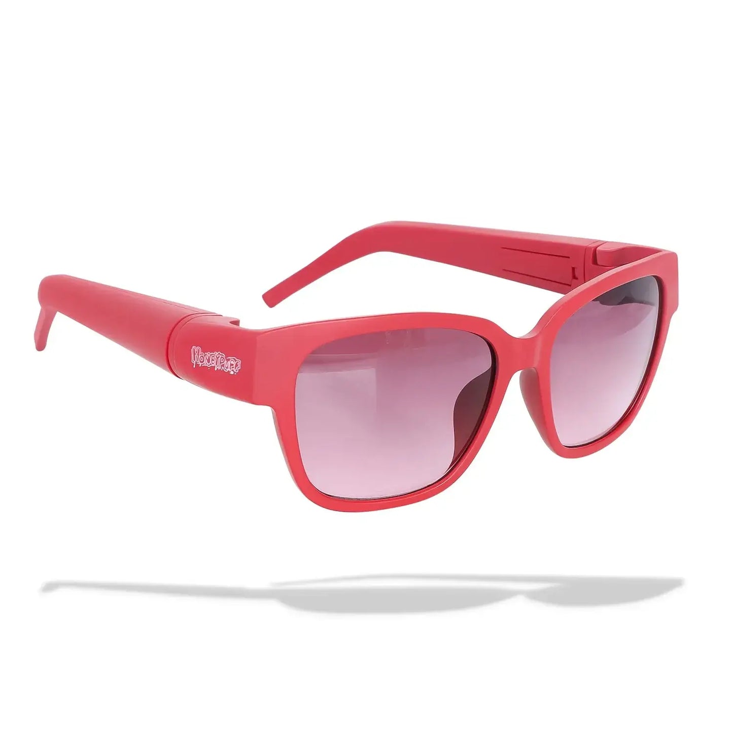 Red hidden storage sunglasses with removable holder, discreet smoking accessory, lightweight and stylish for festivals and outdoor events.