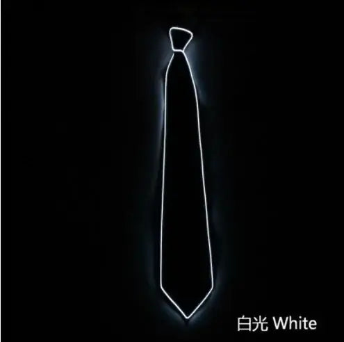 White LED neon glow tie, perfect light-up accessory for rave parties and festivals.