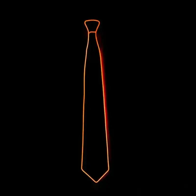 LED neon glow tie for rave parties, orange light-up costume accessory against black background, perfect for festivals and clubs.