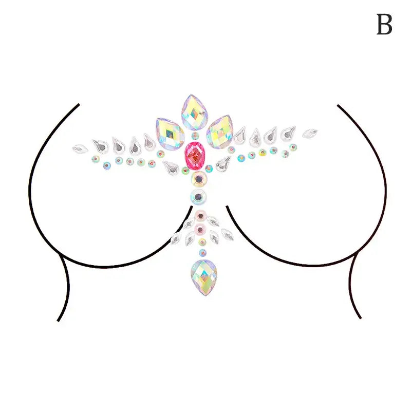 Rhinestone Breast Jewels Glitter Body Gems Tattoo Stickers for Festival Party Wear Design B